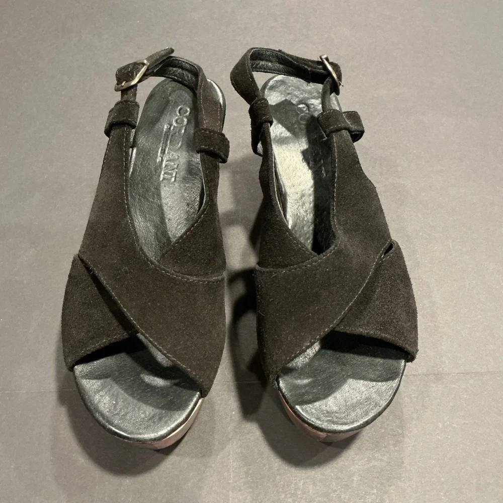 Cordani Josie Black Suede Platform Wedge Sandals